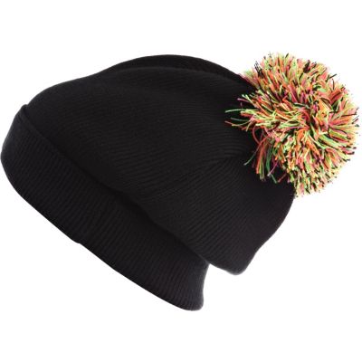 Black fluro bobble beanie hat