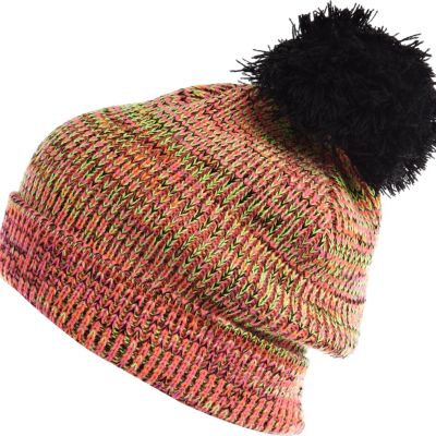Pink multicoloured fluro beanie hat 