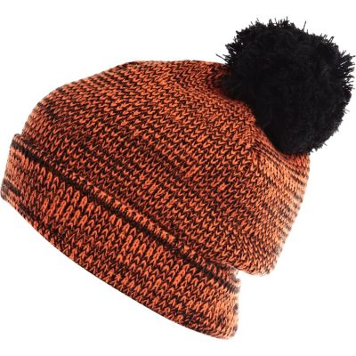 Orange contrast bobble beanie hat