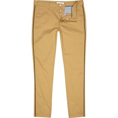 Brown piped skinny chinos