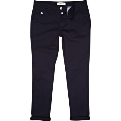 Navy skinny ankle grazer trousers