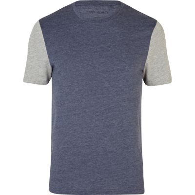 Navy colour block sleeve t-shirt
