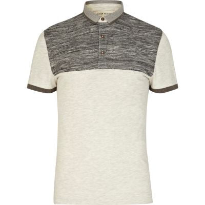 Ecru contrast yoke polo shirt