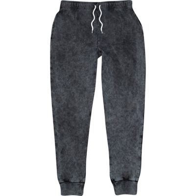Grey acid wash cuffed hem joggers