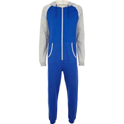 Blue colour block raglan sleeve all-in-one