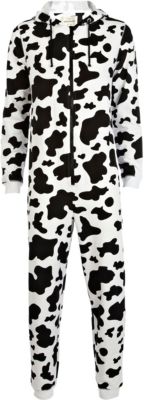 Black and white cow print onesie