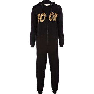 Black BOOM print onesie