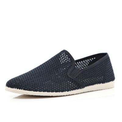 Black mesh casual slip on plimsolls