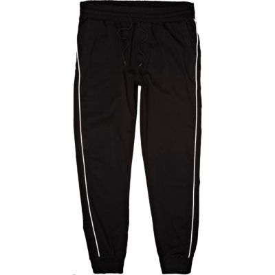 Black and white piped joggers