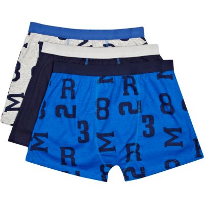 Blue number print boxer shorts pack