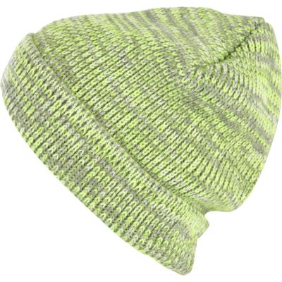Grey neon twist knit beanie hat