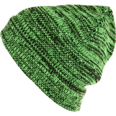 Green and black twist knit beanie hat