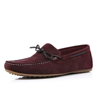 Dark red suede boat shoes