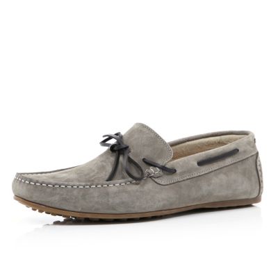 Grey suede boat shoes