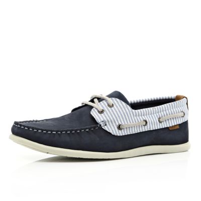 Navy contrast stripe panel boat shoes