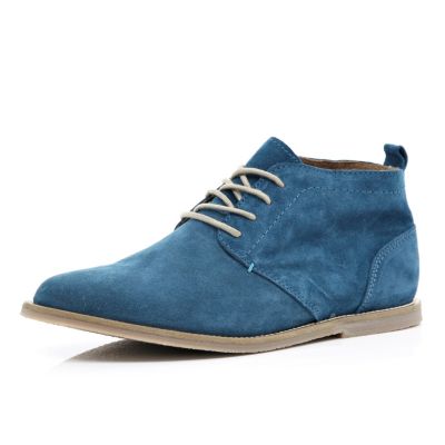 Blue suede lace up desert boots