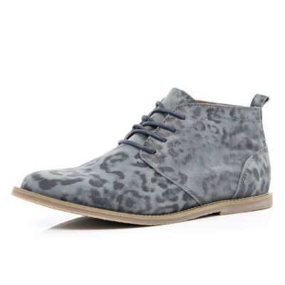 Grey leopard print desert boots
