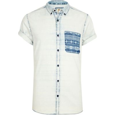 Light acid wash aztec pocket denim shirt