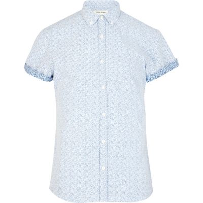 Pale blue ditsy print short sleeve shirt