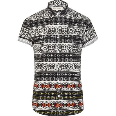 Black fluro tribal print short sleeve shirt