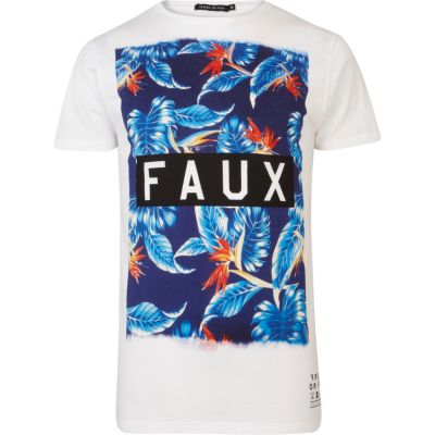 White Friend or Faux tropical print t-shirt