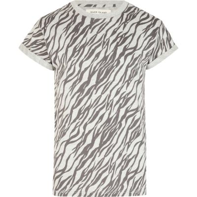 Grey zebra print crew neck t-shirt