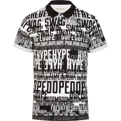 White swag dope word print polo shirt 