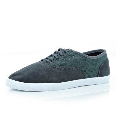 Grey mesh panel lace up plimsolls