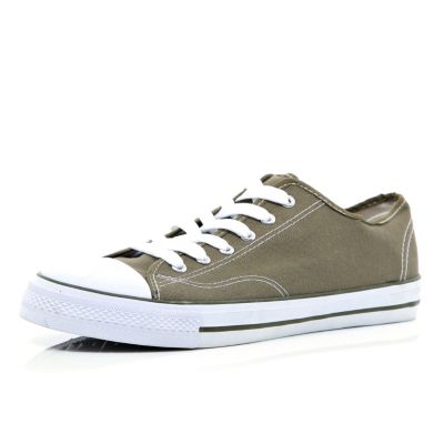 Khaki green lace up plimsolls