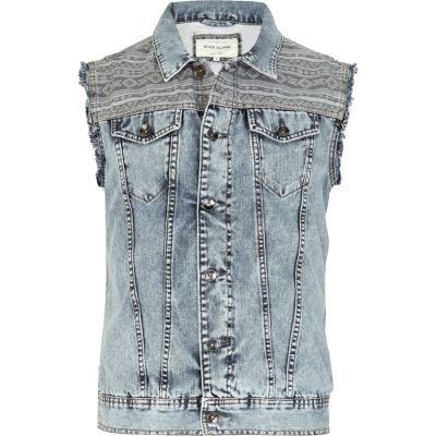 Light wash aztec panel denim gilet