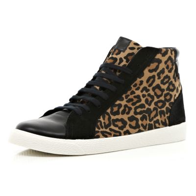 Black leopard print panel high tops 