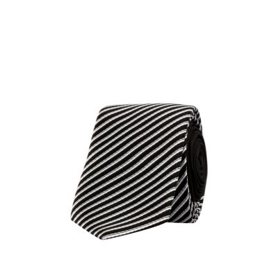 Black and white diagonal stripe tie