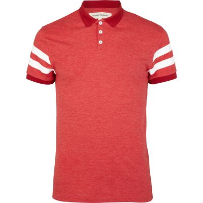 Red varsity stripe short sleeve polo shirt
