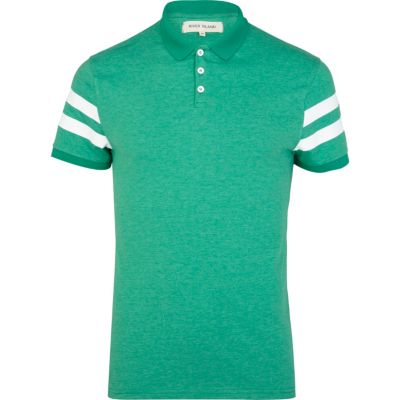 Green varsity stripe short sleeve polo shirt