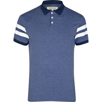 Blue varsity stripe short sleeve polo shirt