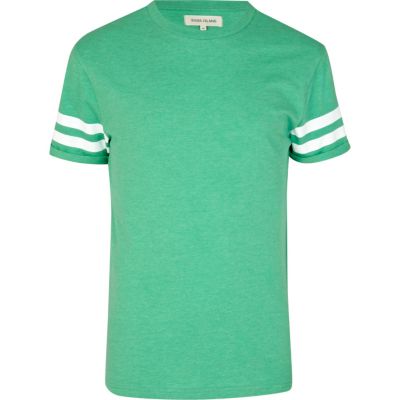 Green varsity stripe crew neck t-shirt