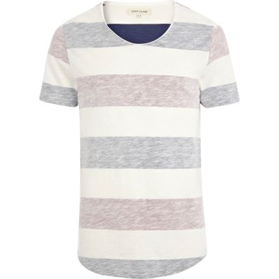 Ecru reverse colour block stripe t-shirt