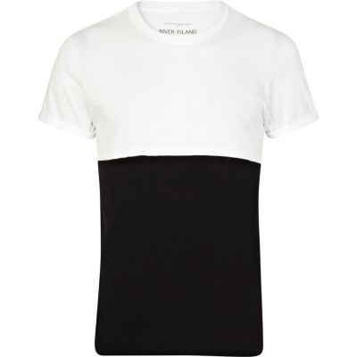 White and black colour block t-shirt