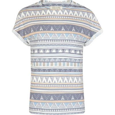 Ecru pale tribal print t-shirt