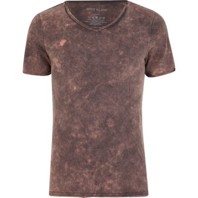 Black acid wash low scoop neck t-shirt