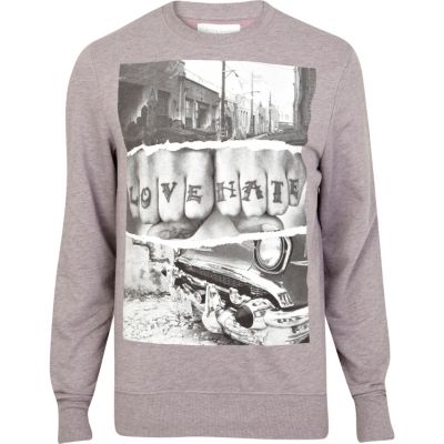Purple love hate photo print sweatshirt