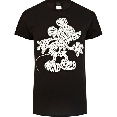 Black Mickey Mouse word print t-shirt