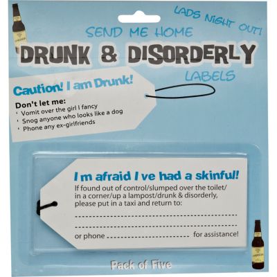 Novelty drunk and disorderly labels