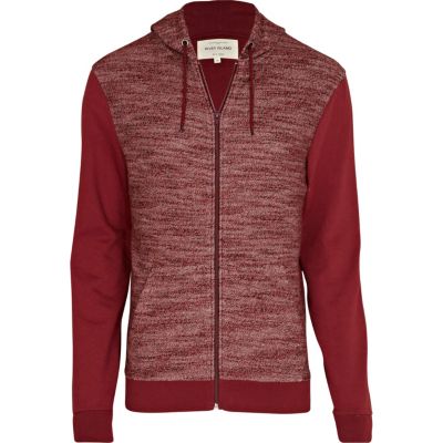 Red marl contrast sleeve hoodie