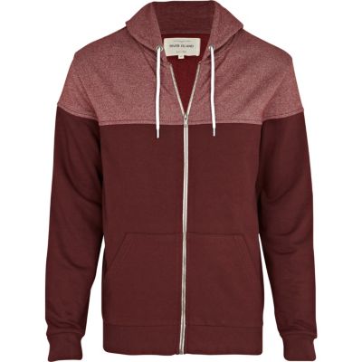 Red two tone zip through hoodie 