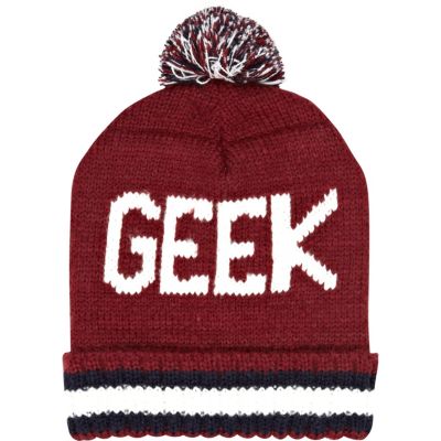 Red geek bobble beanie hat 