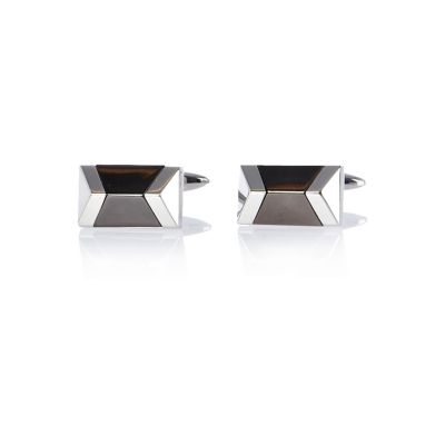 Grey angular two-tone cuff links
