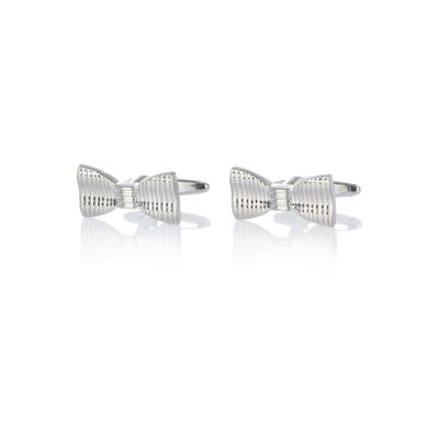Silver tone bow tie cuff links