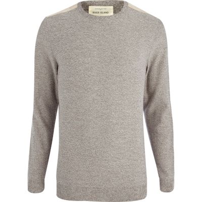 Brown marl shoulder patch jumper 