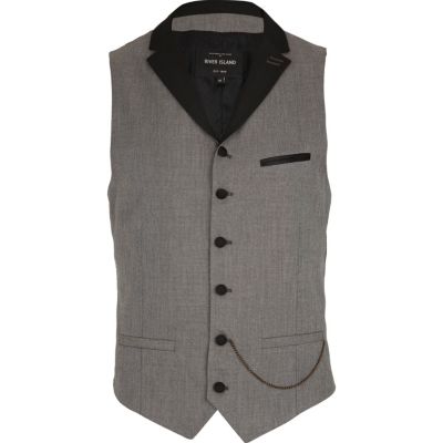 Grey contrast trim chained waistcoat